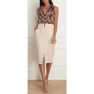 Iris Setlakwe Size 12 High Waisted Pencil Skirt Almond Front Slit Pockets Canada